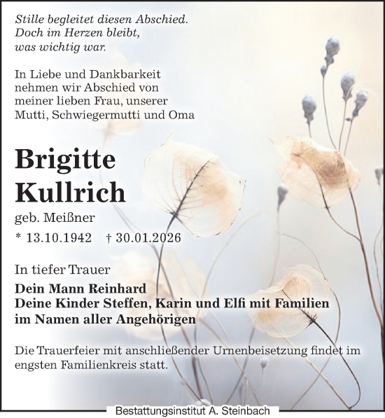 Traueranzeige von Brigitte Kullrich von Leipziger Volkszeitung