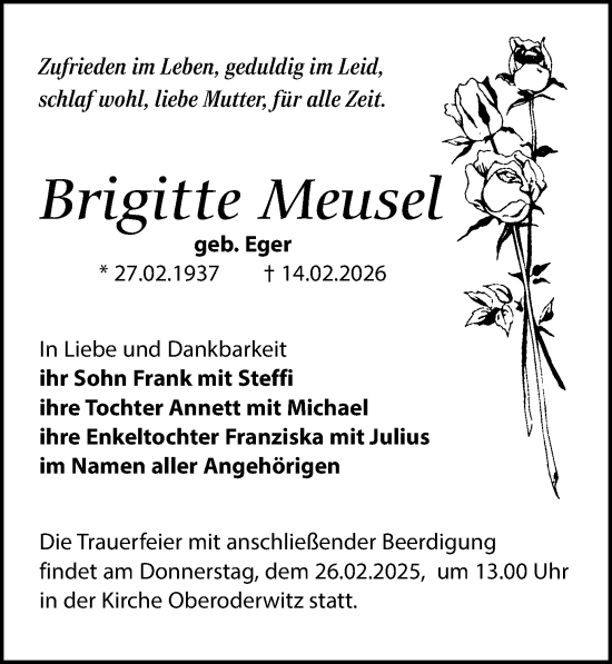 Traueranzeige von Brigitte Meusel von Sächsische Zeitung