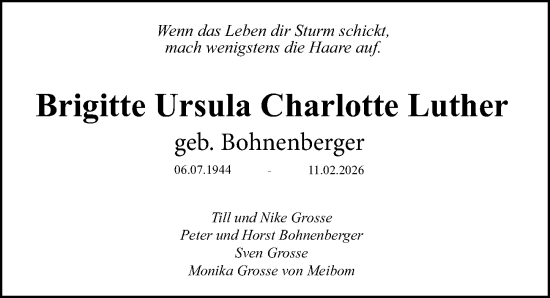 Traueranzeige von Brigitte Ursula Charlotte Luther von Sächsische Zeitung