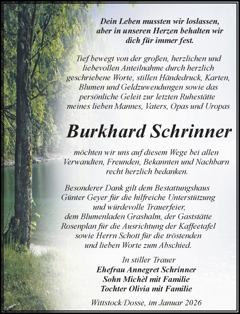  Traueranzeige für Burkhard Schrinner vom 07.02.2026 aus Wochenspiegel