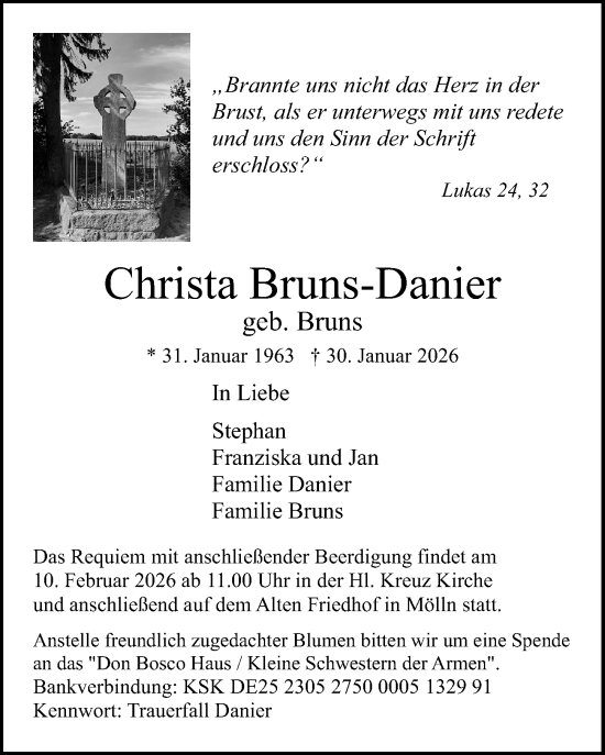 Traueranzeige von Christa Bruns-Danier von Lübecker Nachrichten