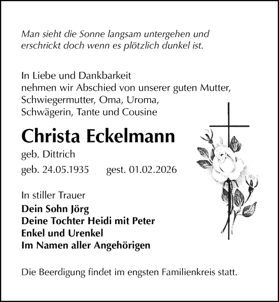 Traueranzeige von Christa Eckelmann von Leipziger Volkszeitung
