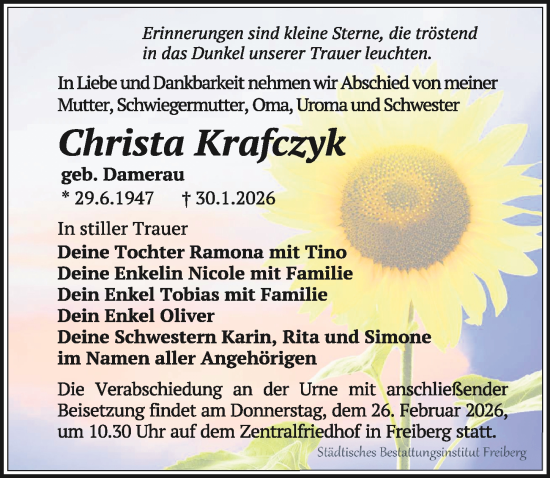 Traueranzeige von Christa Krafczyk von Sächsische Zeitung