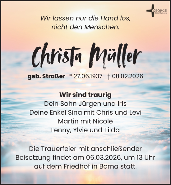 Traueranzeige von Christa Müller von Leipziger Volkszeitung