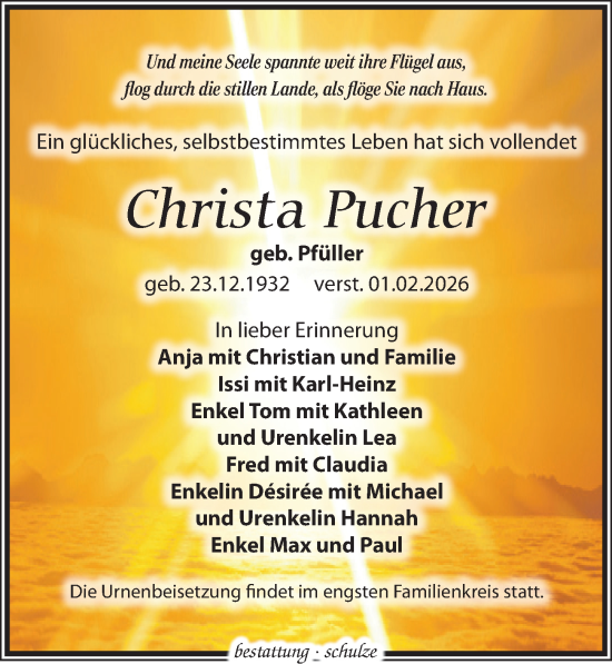 Traueranzeige von Christa Pucher von Leipziger Volkszeitung