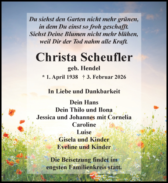 Traueranzeige von Christa Scheufler von Ostsee-Zeitung GmbH
