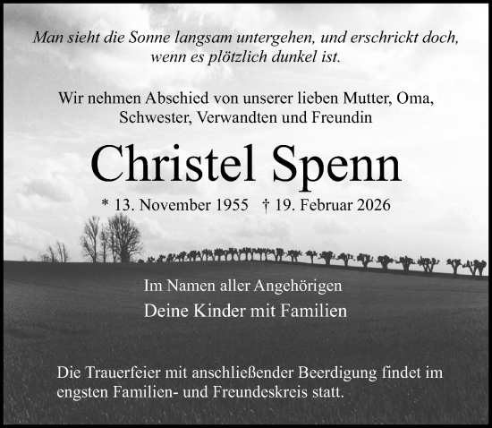 Traueranzeige von Christel Spenn von Wochenspiegel