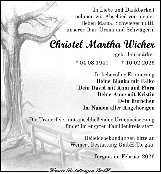 Traueranzeige von Christel Martha Wicher von Torgauer Zeitung
