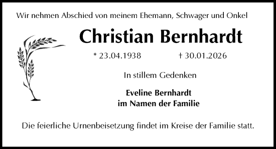 Traueranzeige von Christian Bernhardt von Sächsische Zeitung