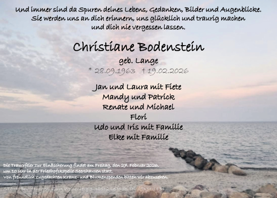 Traueranzeige von Christiane Bodenstein von Aller Zeitung