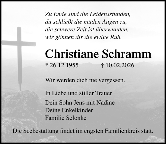 Traueranzeige von Christiane Schramm von Ostsee-Zeitung GmbH
