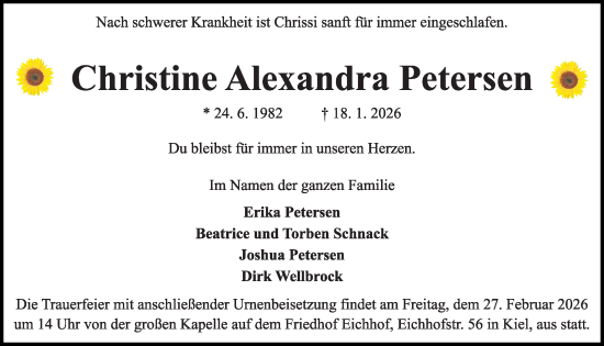 Traueranzeige von Christine Alexandra Petersen von Kieler Nachrichten