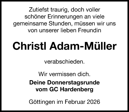 Traueranzeige von Christl Adam-Müller von Göttinger Tageblatt