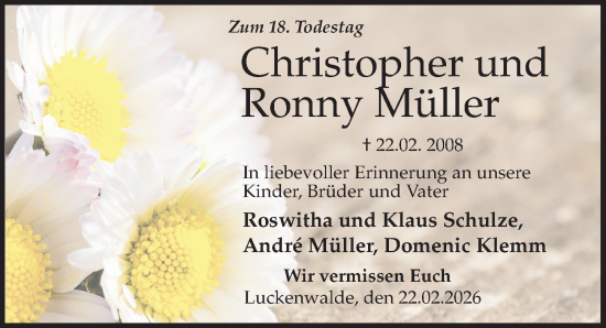 Traueranzeige von Christopher und Ronny Müller von Märkischen Allgemeine Zeitung