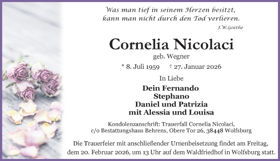 Traueranzeige von Cornelia Nicolaci von Aller Zeitung