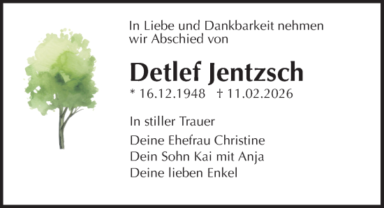 Traueranzeige von Detlef Jentzsch von Sächsische Zeitung