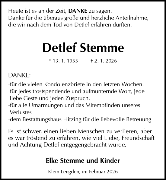 Traueranzeige von Detlef Stemme von Göttinger Tageblatt