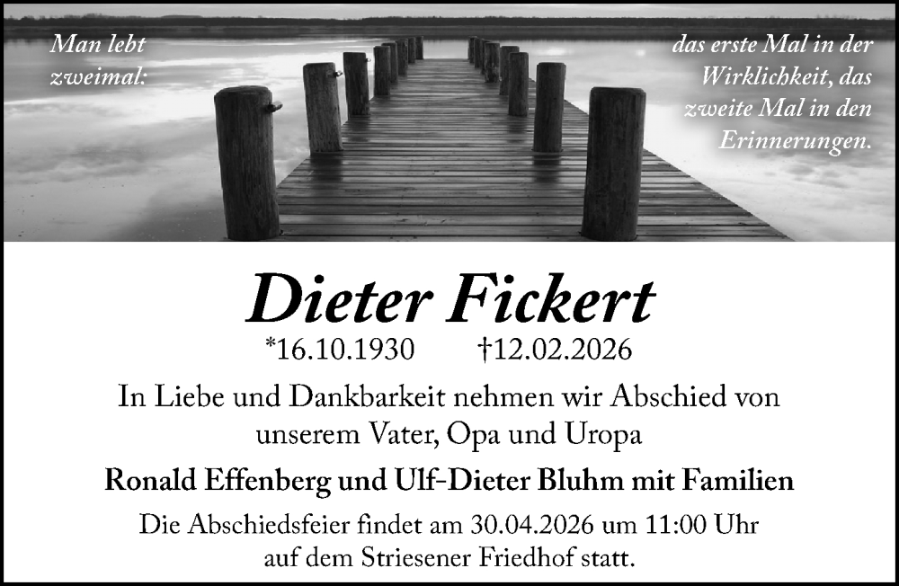 Traueranzeige für Dieter Fickert vom 28.02.2026 aus Leipziger Volkszeitung