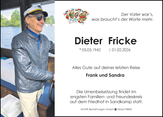 Traueranzeige von Dieter Fricke von Aller Zeitung