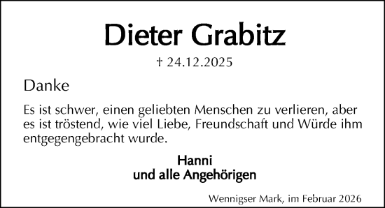 Traueranzeige von Dieter Grabitz von Hannoversche Allgemeine Zeitung/Neue Presse
