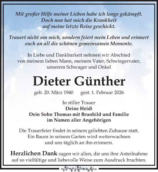 Traueranzeige von Dieter Günther von Leipziger Volkszeitung