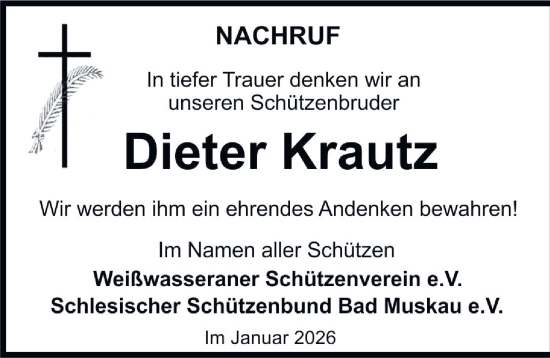 Traueranzeige von Dieter Krautz von Sächsische Zeitung