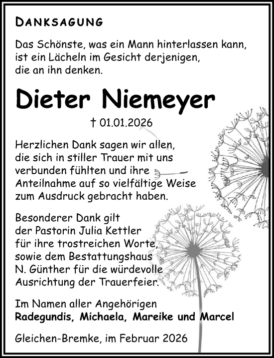 Traueranzeige von Dieter Niemeyer von Göttinger Tageblatt