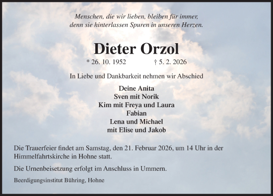 Traueranzeige von Dieter Orzol von Aller Zeitung