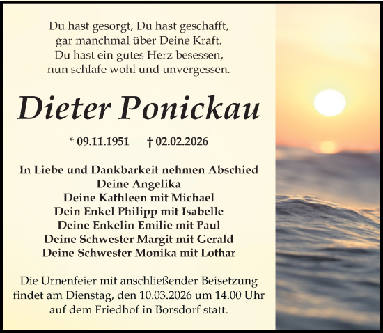Traueranzeige von Dieter Ponickau von Leipziger Volkszeitung