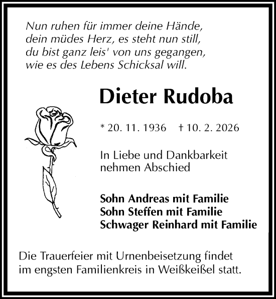 Traueranzeige von Dieter Rudoba von Sächsische Zeitung