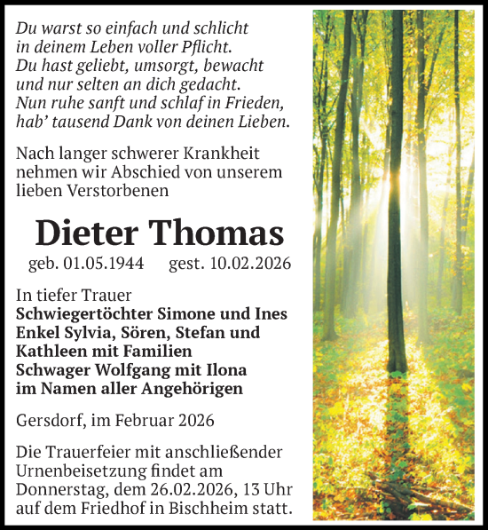 Traueranzeige von Dieter Thomas von Sächsische Zeitung