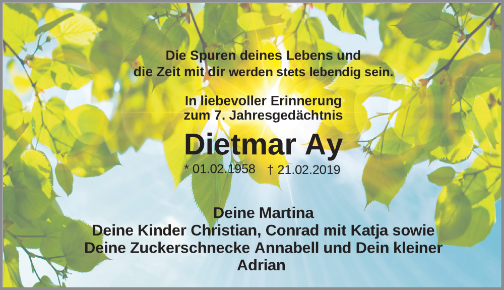  Traueranzeige für Dietmar Ay vom 21.02.2026 aus Sächsische Zeitung