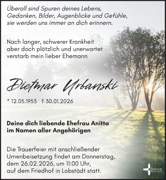Traueranzeige von Dietmar Urbanski von Leipziger Volkszeitung