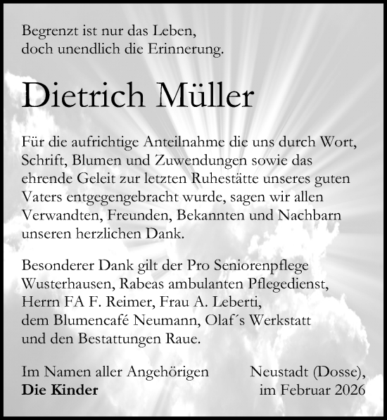 Traueranzeige von Dietrich Müller von Wochenspiegel