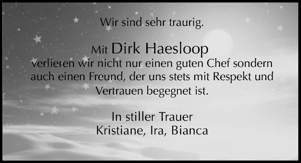  Traueranzeige für Dirk Haesloop vom 07.02.2026 aus Göttinger Tageblatt