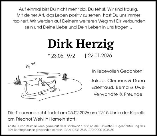 Traueranzeige von Dirk Herzig von Hannoversche Allgemeine Zeitung/Neue Presse