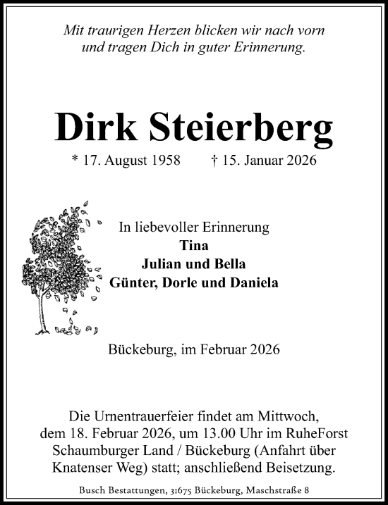 Traueranzeige von Dirk Steierberg von Schaumburger Nachrichten