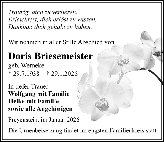 Traueranzeige von Doris Briesemeister von Wochenspiegel