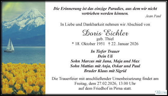 Traueranzeige von Doris Eichler von Sächsische Zeitung