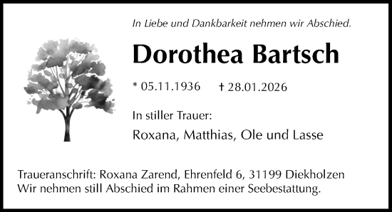 Traueranzeige von Dorothea Bartsch von Ostsee-Zeitung GmbH