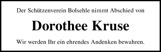 Traueranzeige von Dorothee Kruse von Die Harke