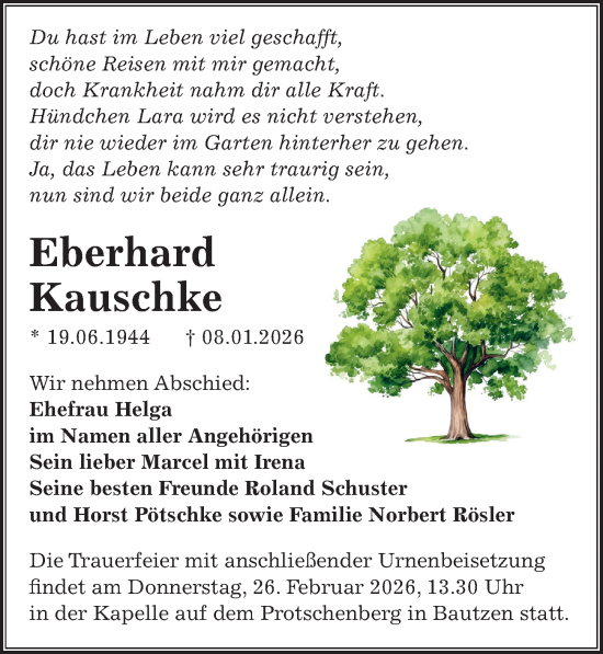 Traueranzeige von Eberhard Kauschke von Sächsische Zeitung