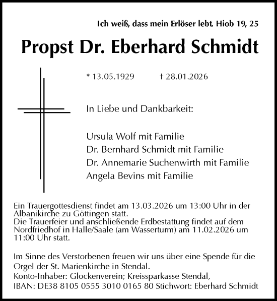 Traueranzeige von Eberhard Schmidt von Göttinger Tageblatt