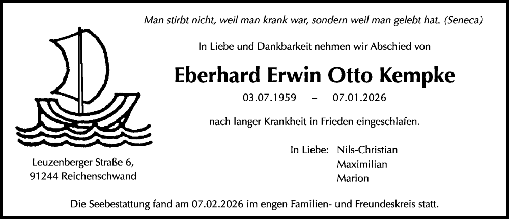  Traueranzeige für Eberhard Erwin Otto Kempke vom 15.02.2026 aus Lübecker Nachrichten