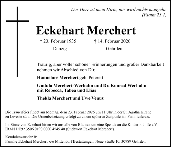 Traueranzeige von Eckehart Merchert von Hannoversche Allgemeine Zeitung/Neue Presse