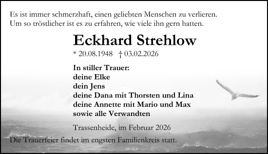 Traueranzeige von Eckhard Strehlow von Ostsee-Zeitung GmbH