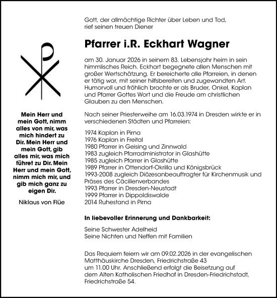 Traueranzeige von Eckhart Wagner von Sächsische Zeitung