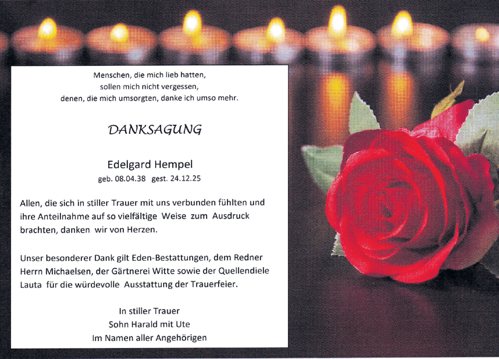  Traueranzeige für Edelgard Hempel vom 21.02.2026 aus Sächsische Zeitung