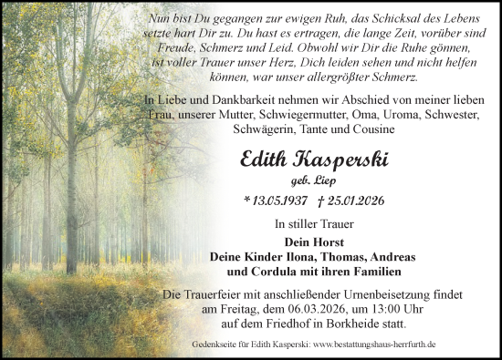 Traueranzeige von Edith Kasperski von Märkischen Allgemeine Zeitung