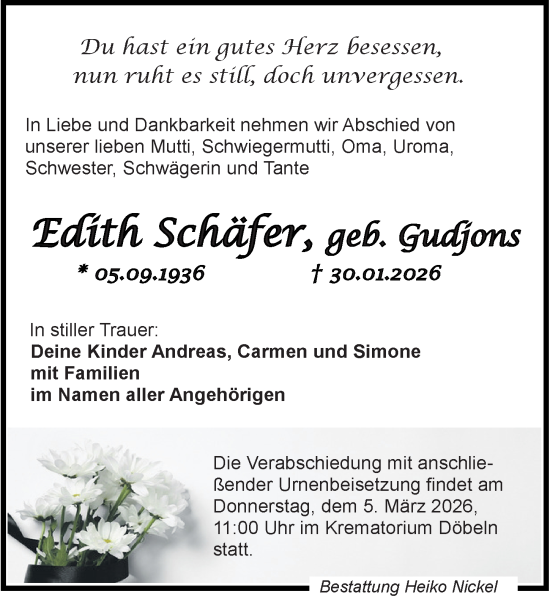 Traueranzeige von Edith Schäffer von Sächsische Zeitung